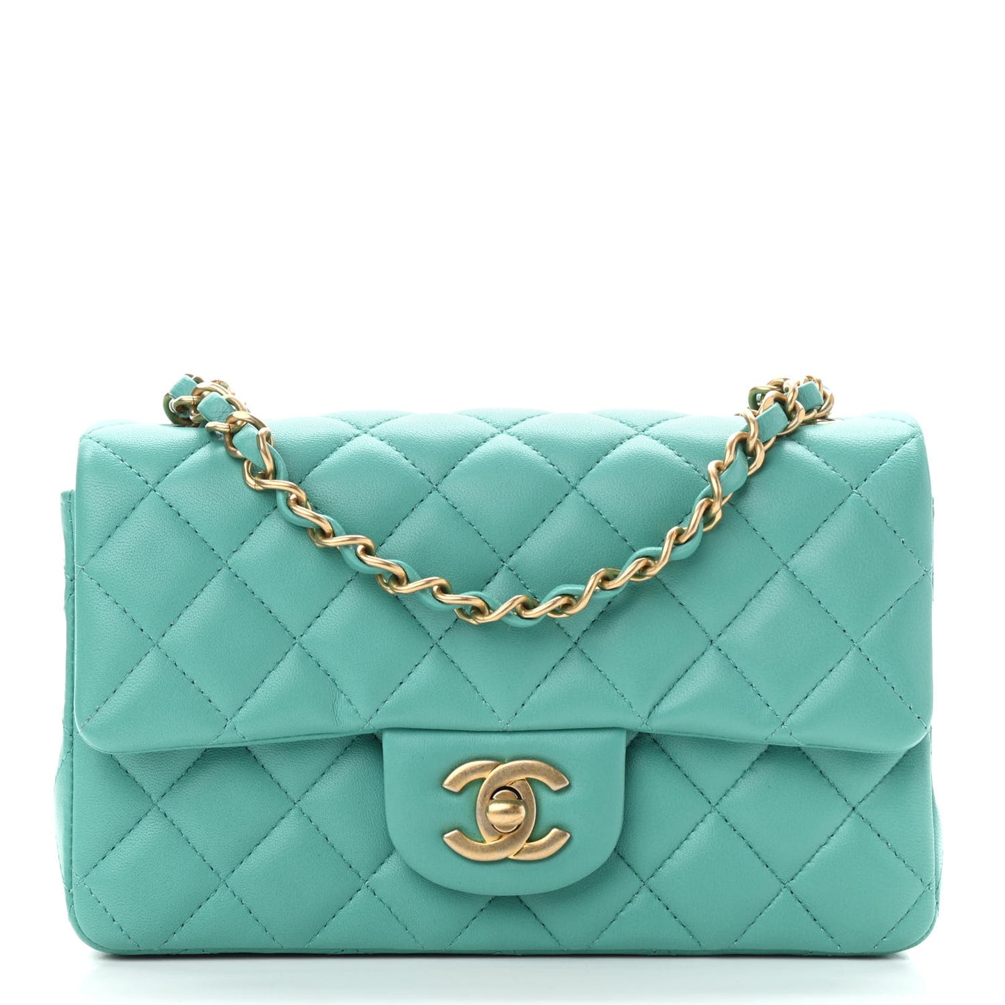 Lambskin Quilted Mini Rectangular Flap Green