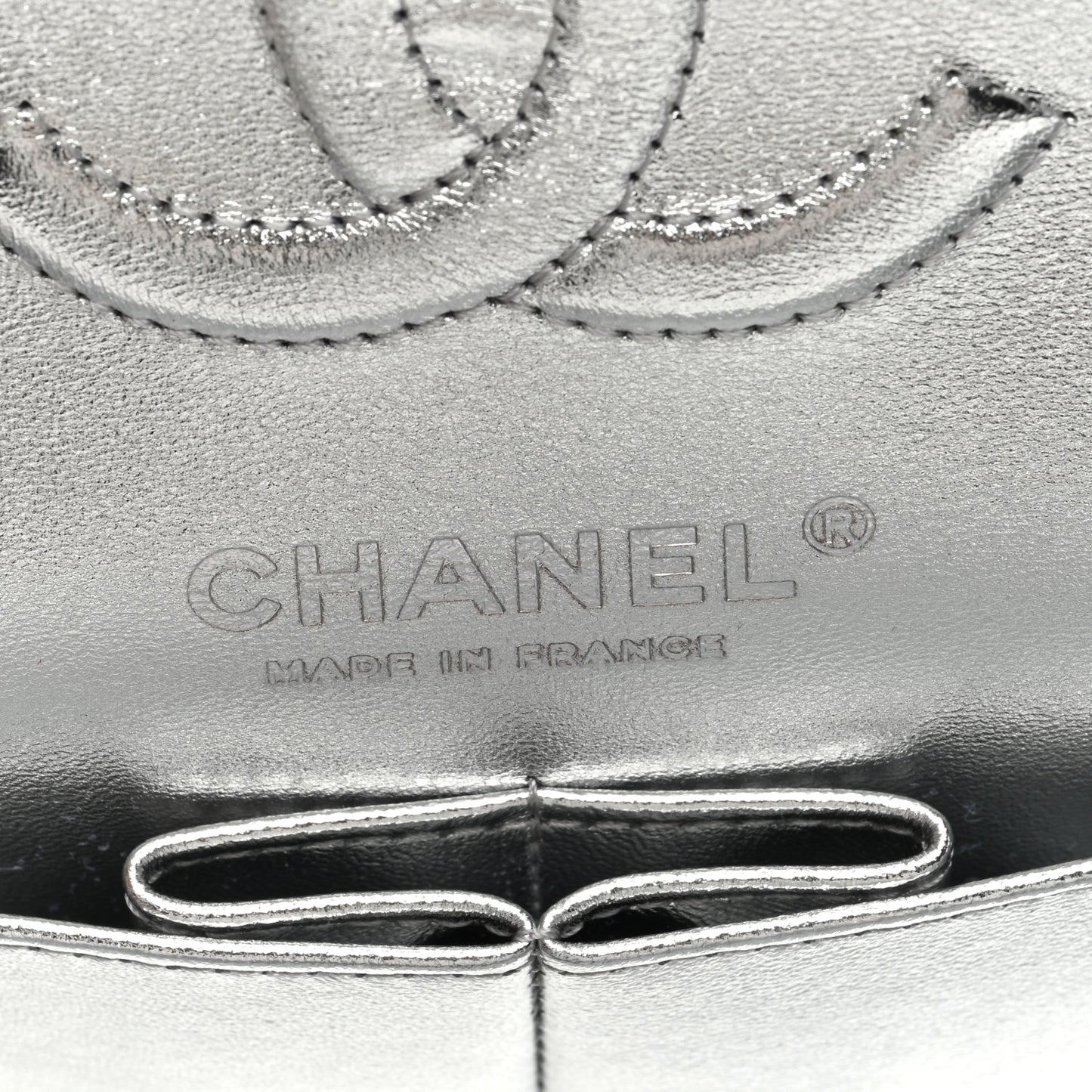 Hammered Metallic Calfskin Quilted Small Double Flap Silver