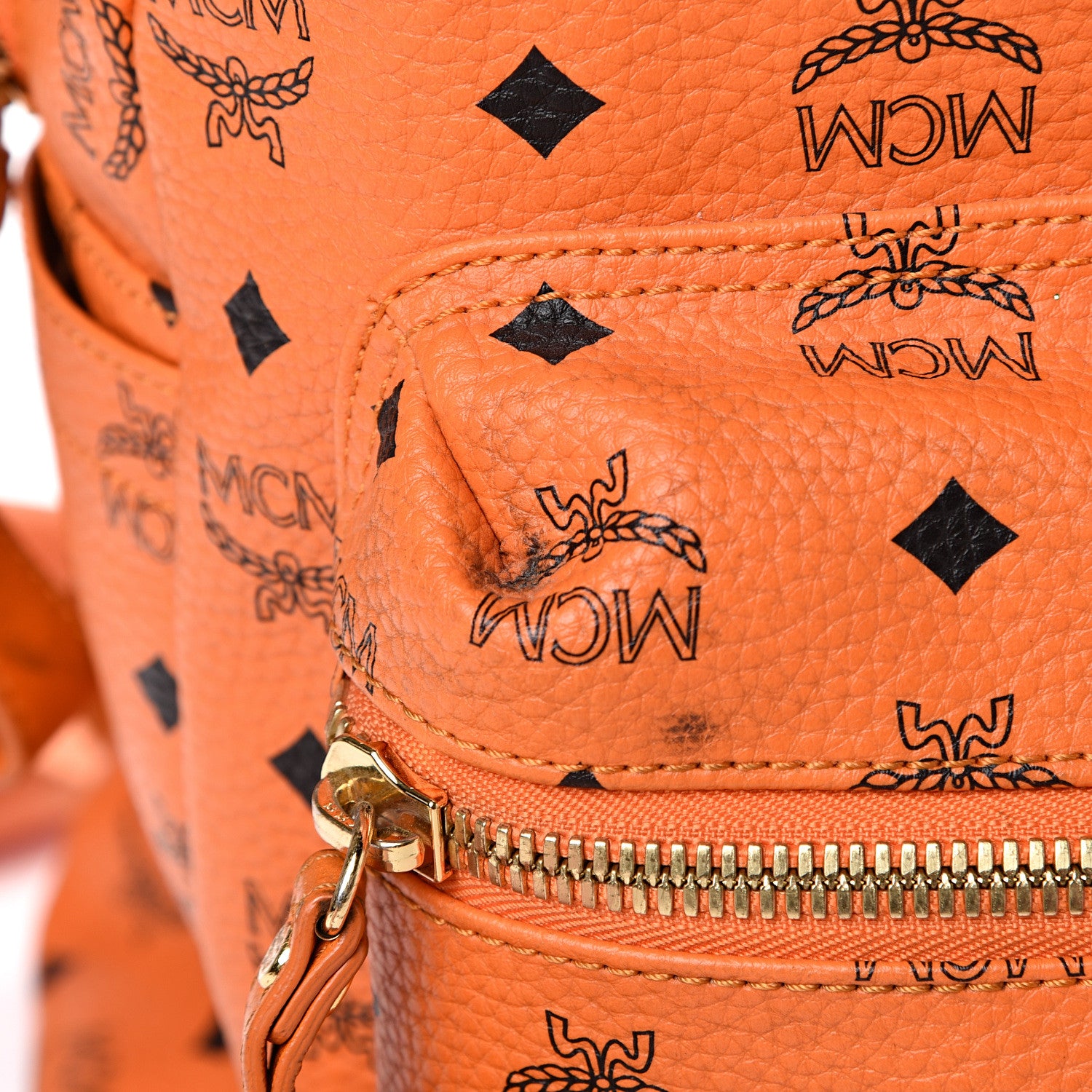 MCM Visetos Side Stud Large Stark Backpack Orange 550286