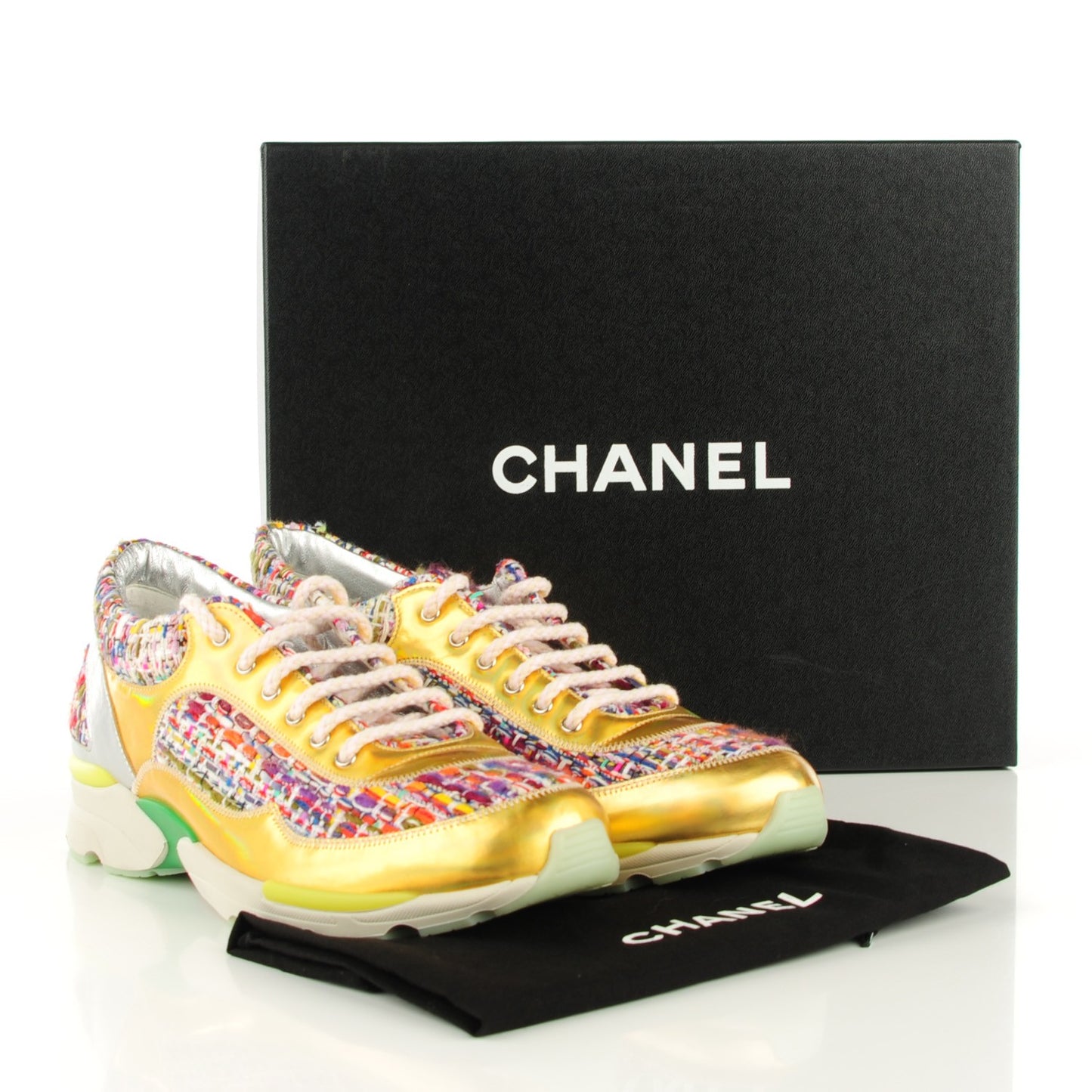 Tweed Lambskin Runway Sneakers 39.5 Gold