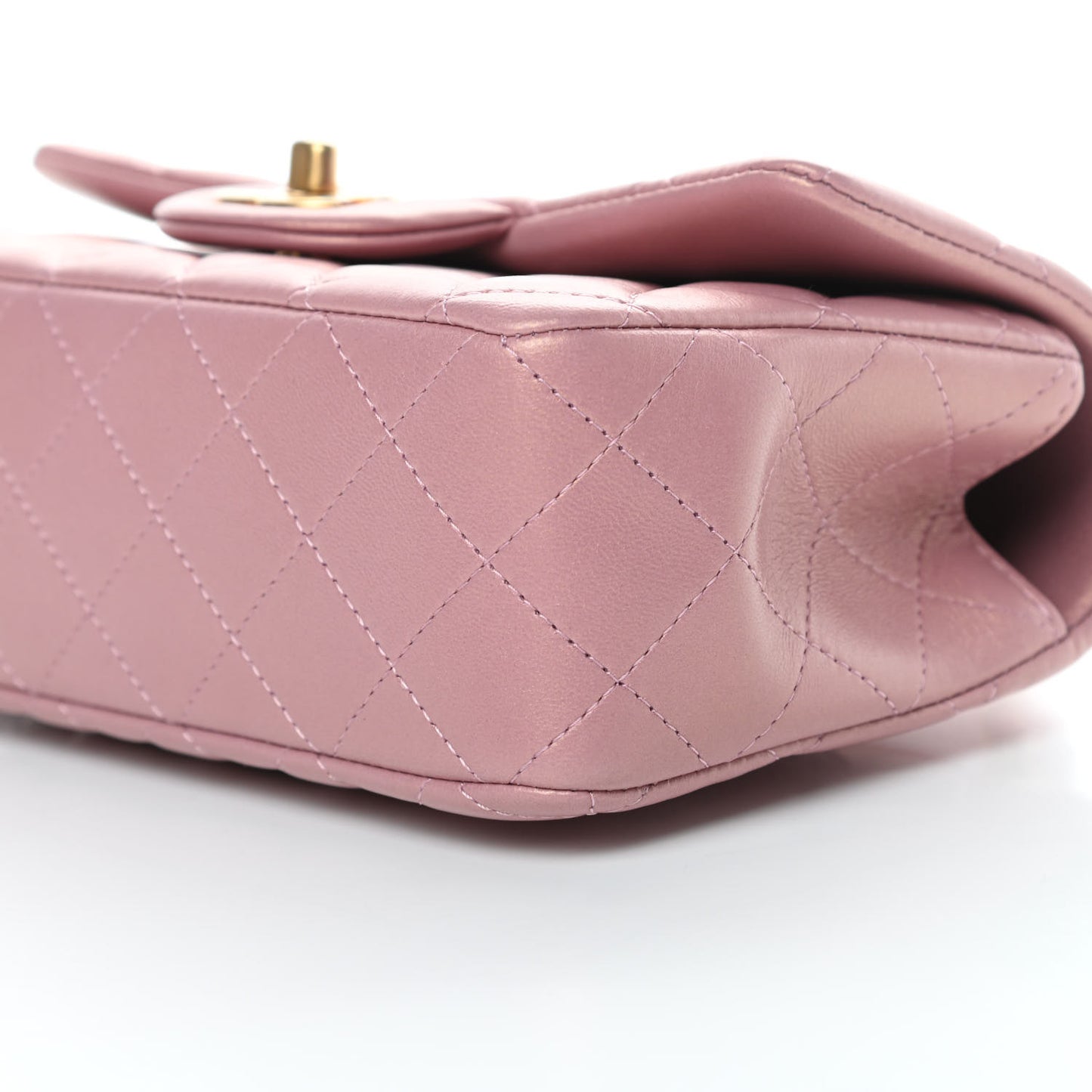 Iridescent Lambskin Quilted Mini Top Handle Rectangular Flap Pink