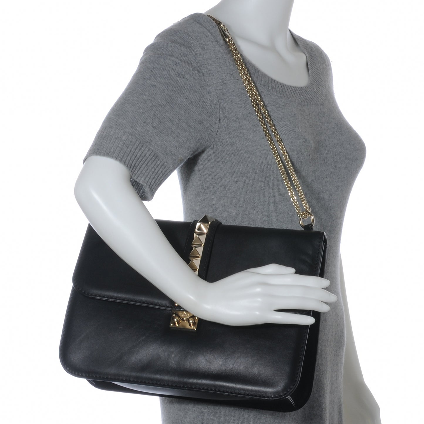 Vitello Grande Glam Lock Rockstud Flap Black