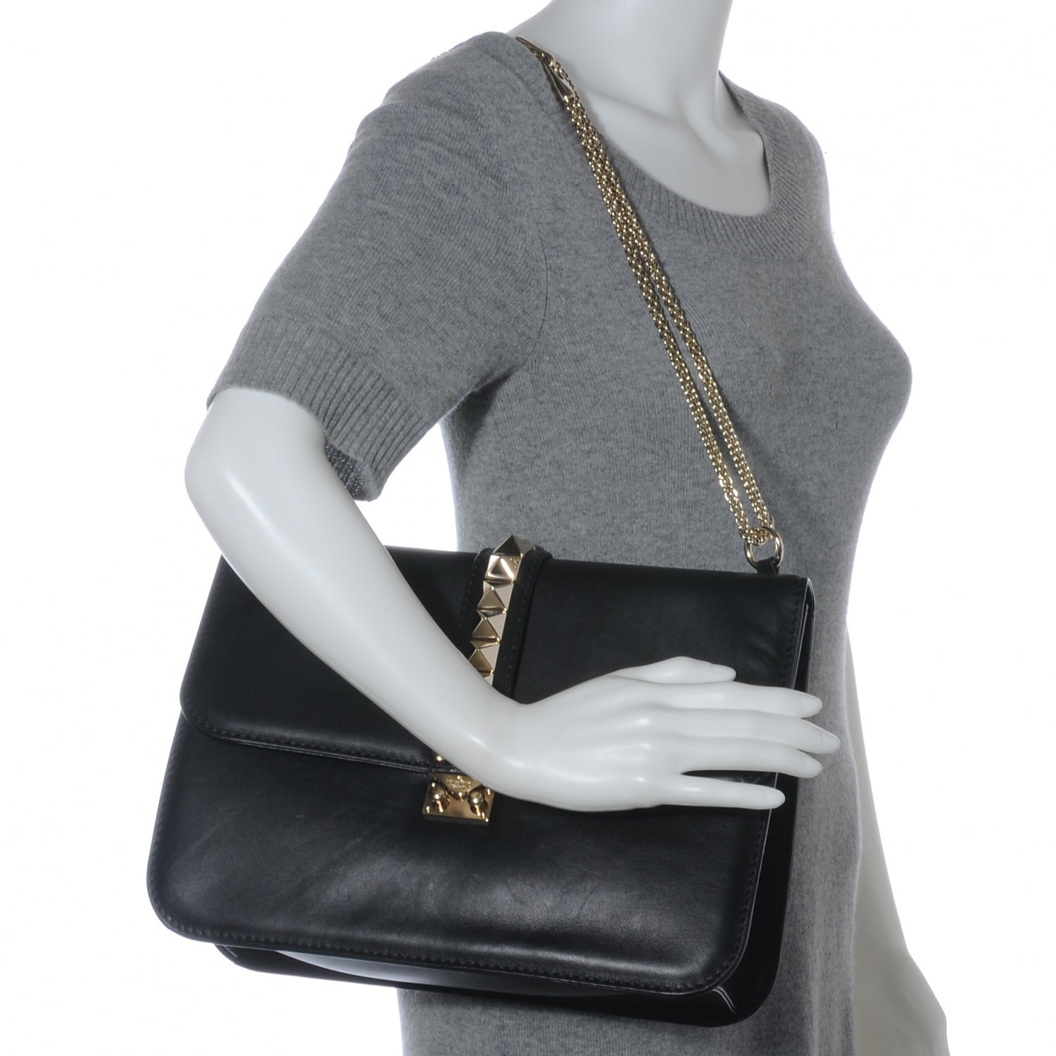 Valentino Garavani Vitello Grande Glam Lock Rockstud Flap Black 2 of 7