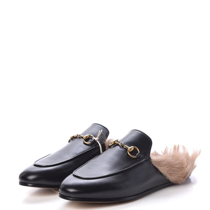 Gucci Calfskin Fur Womens Princetown Slippers 37 Black 3 of 7