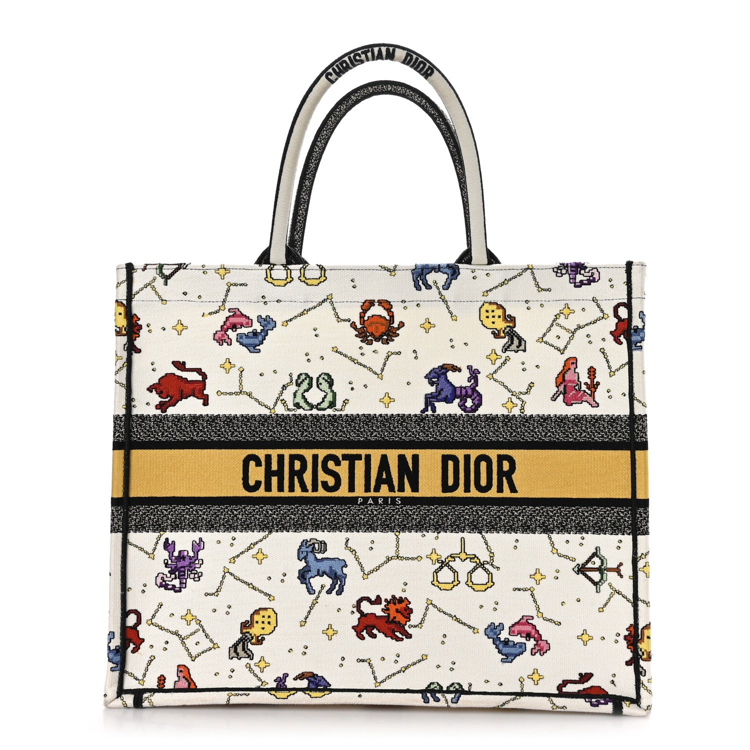 Christian Dior CHRISTIAN DIOR Canvas Embroidered Large Pixel Zodiac Book Tote Latte Multicolor 1 of 11