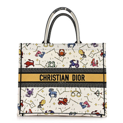 Christian Dior CHRISTIAN DIOR Canvas Embroidered Large Pixel Zodiac Book Tote Latte Multicolor 1 of 11