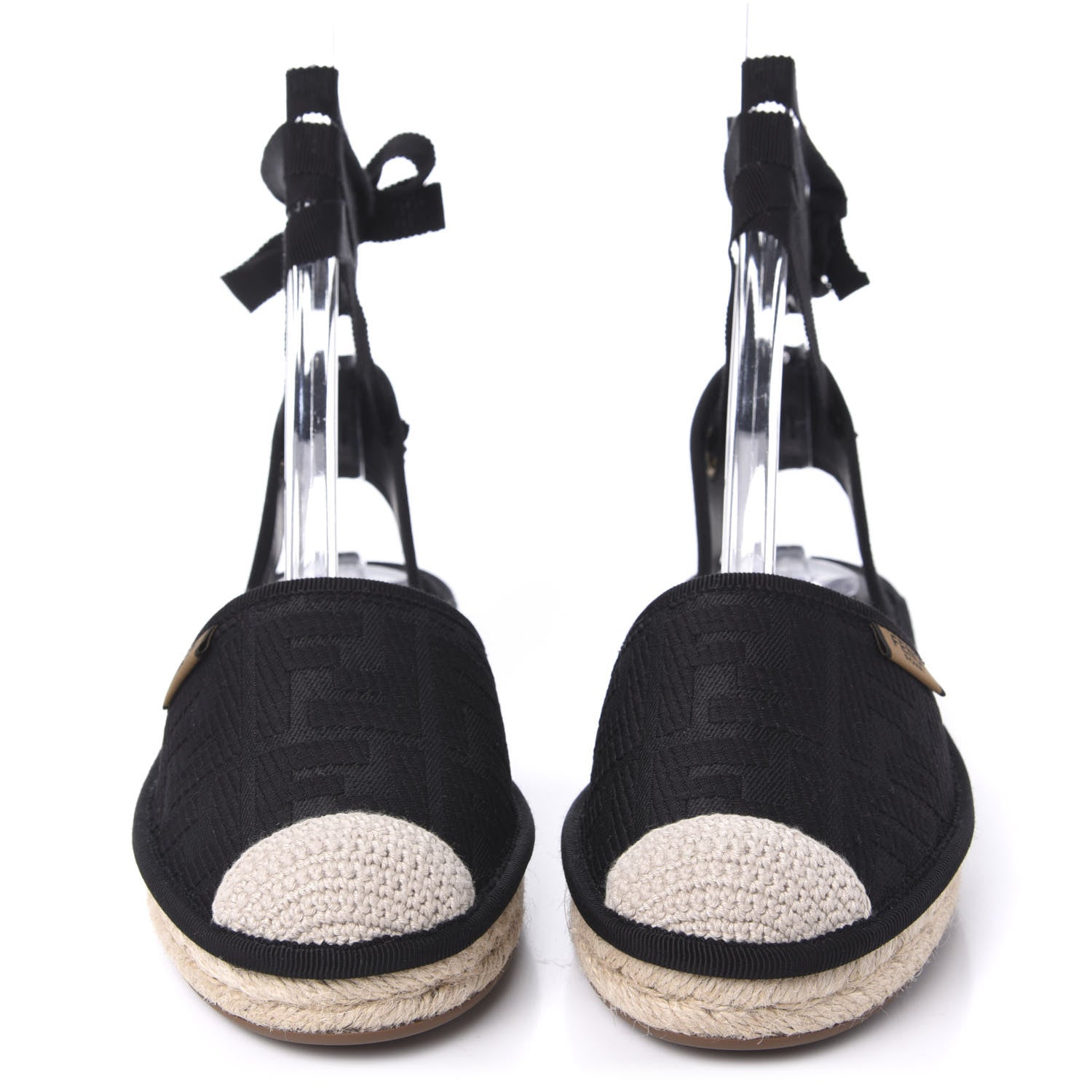 Fendi Canvas FF Embroidered Roma Ankle Wrap Flat Espadrilles 37.5 Black 2 of 7