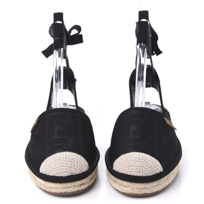 Fendi Canvas FF Embroidered Roma Ankle Wrap Flat Espadrilles 37.5 Black 2 of 7