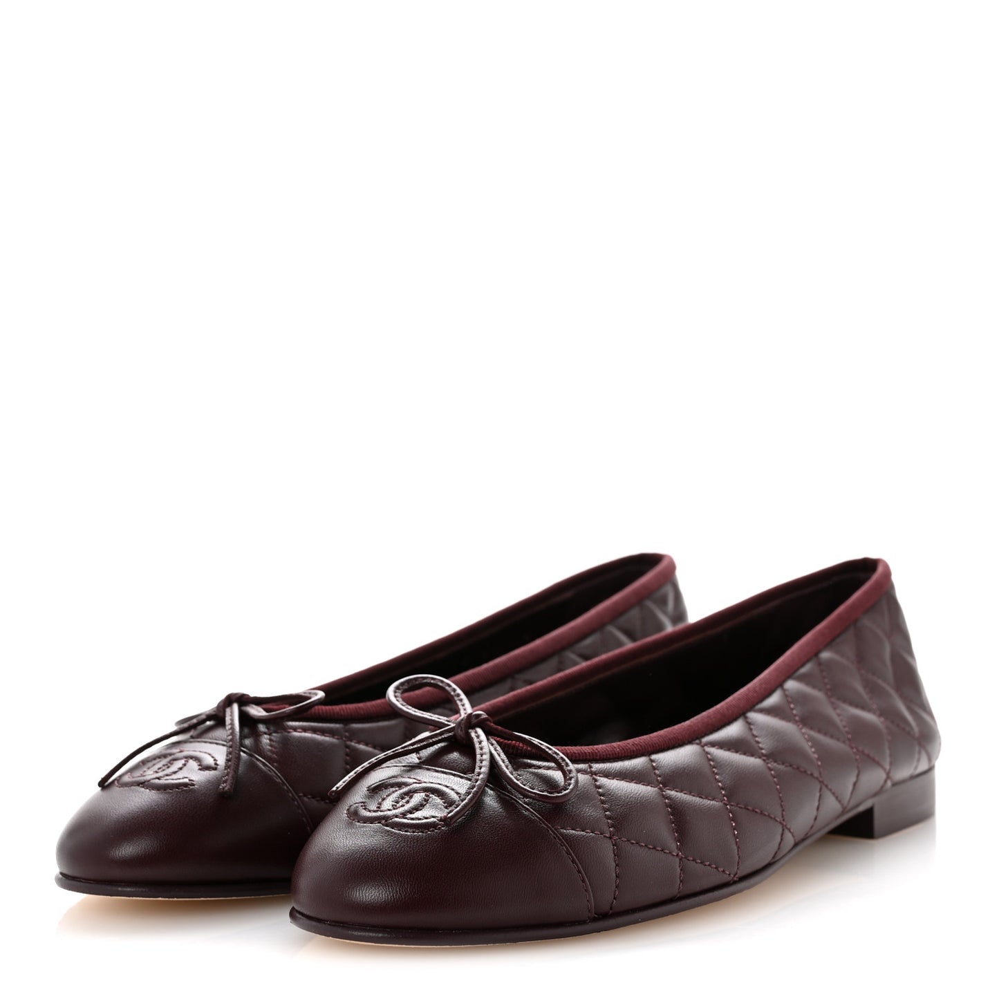Lambskin Quilted CC Cap Toe Ballerina Flats 40 Dark Burgundy