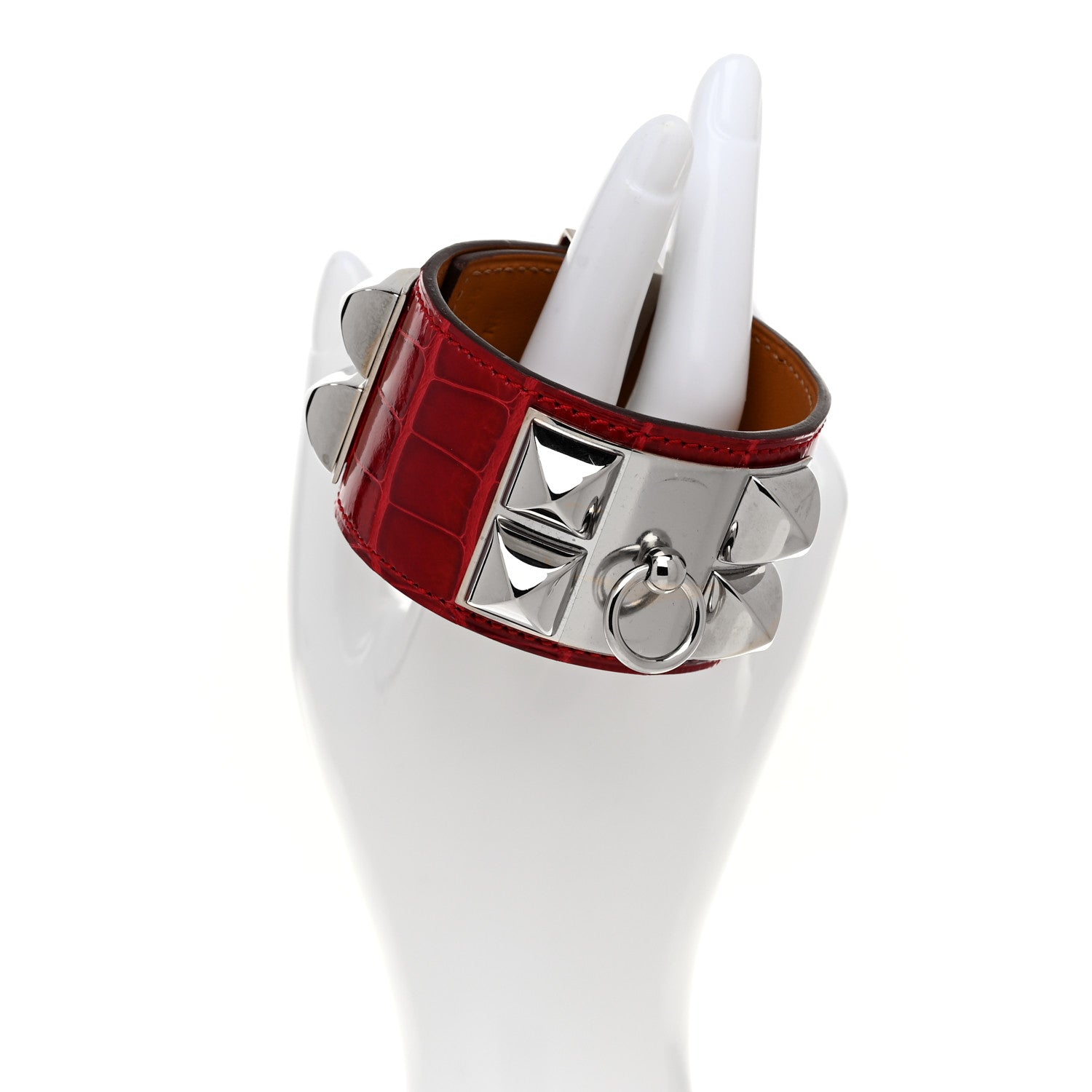 Hermes Shiny Alligator Collier De Chien CDC Bracelet T3 Rouge De Coeur 2 of 7