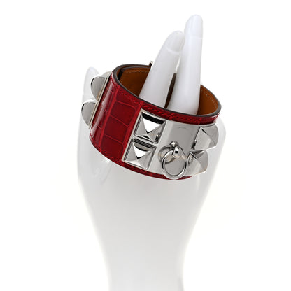 Hermes Shiny Alligator Collier De Chien CDC Bracelet T3 Rouge De Coeur 2 of 7