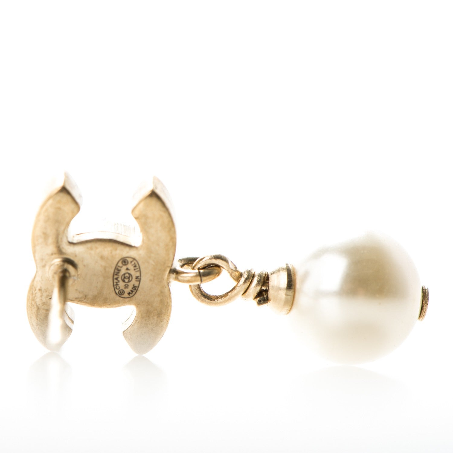 Chanel Enamel CC Pearl Dangle Earrings Gold White 4 of 5