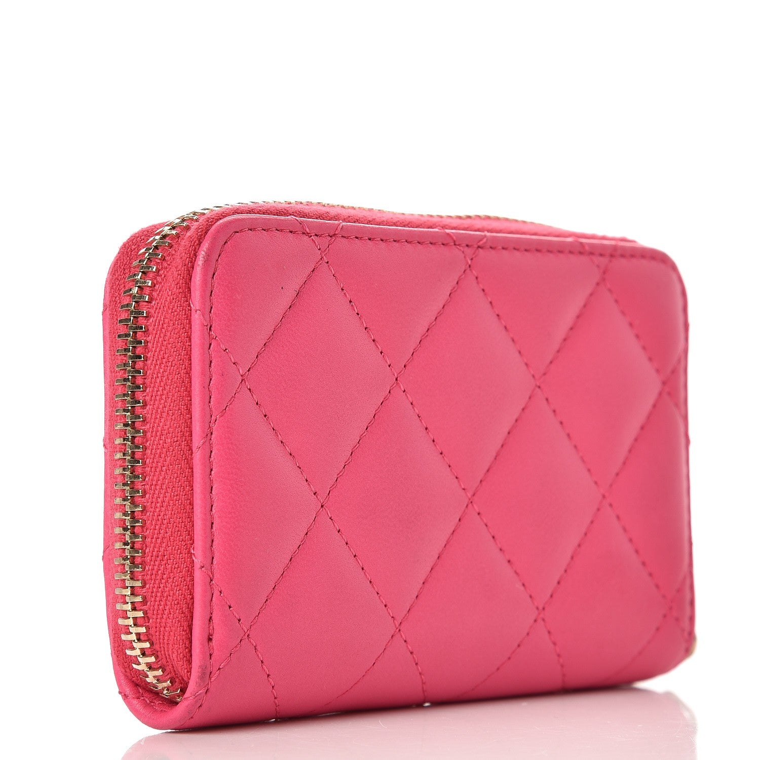 Chanel Lambskin Quilted Zip Around Coin Purse Wallet Fuchsia 3 of 8
