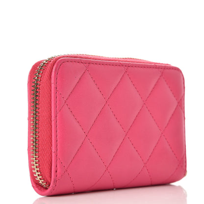 Chanel Lambskin Quilted Zip Around Coin Purse Wallet Fuchsia 3 of 8