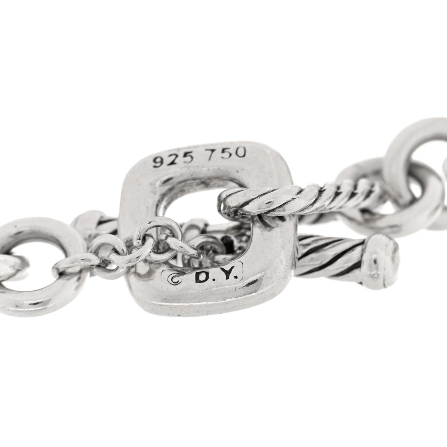 Sterling Silver 18k Yellow Gold Cable Heart Charm Bracelet