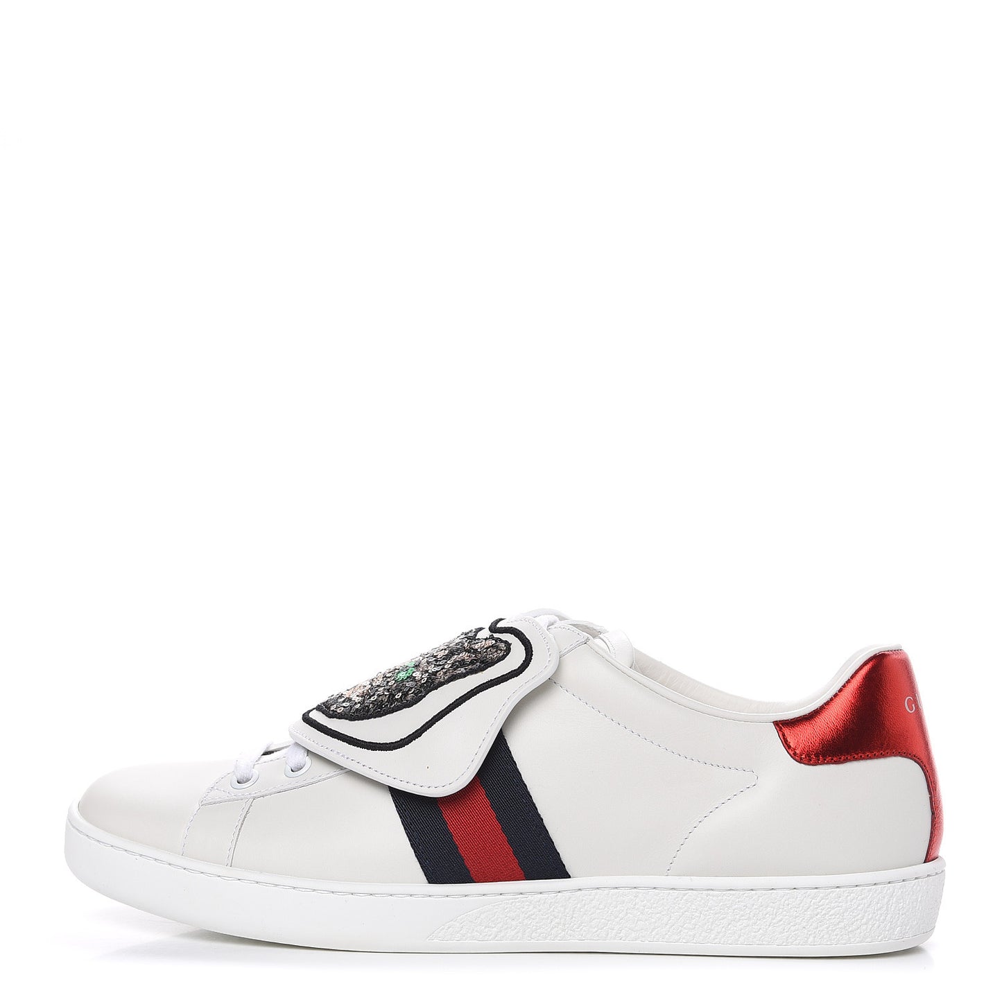 Calfskin Sequins Web Cat Womens Ace Sneakers 40 White