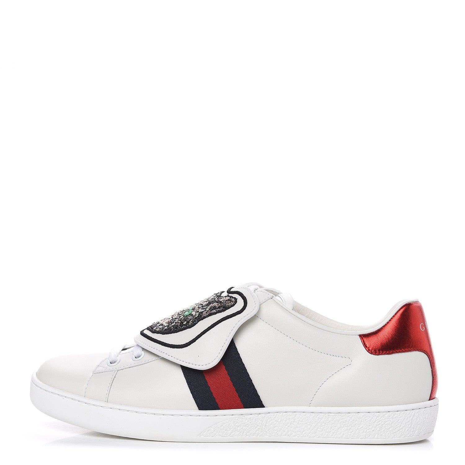 Gucci Calfskin Sequins Web Cat Womens Ace Sneakers 40 White 1 of 11