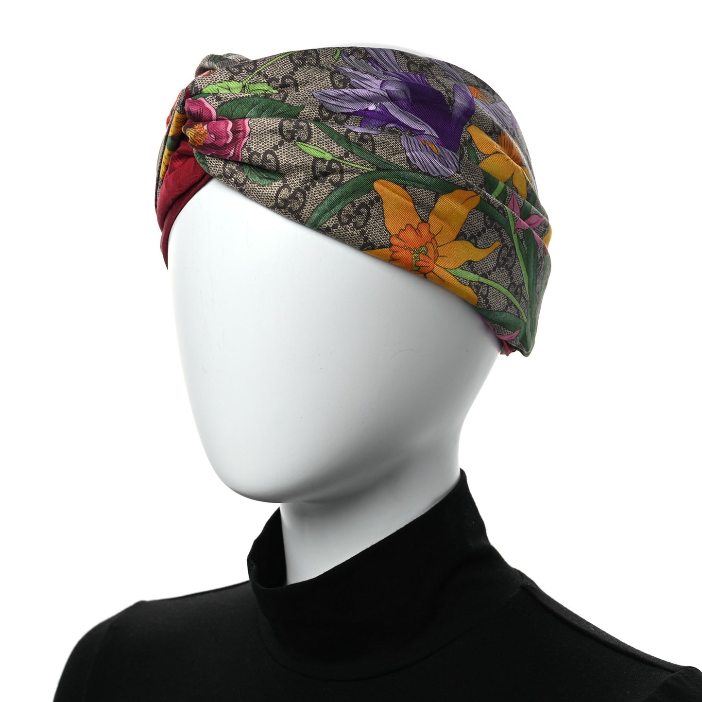 Silk Monogram Flora Print Headband M Red
