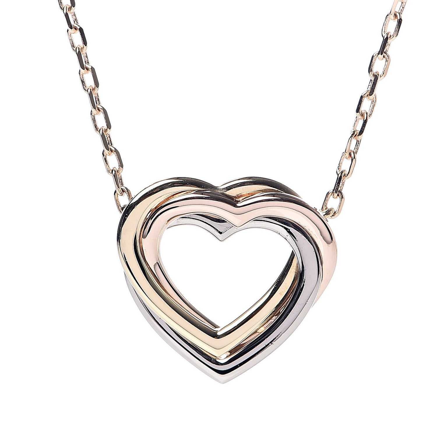 18K Pink Yellow White Gold Trinity Heart Necklace