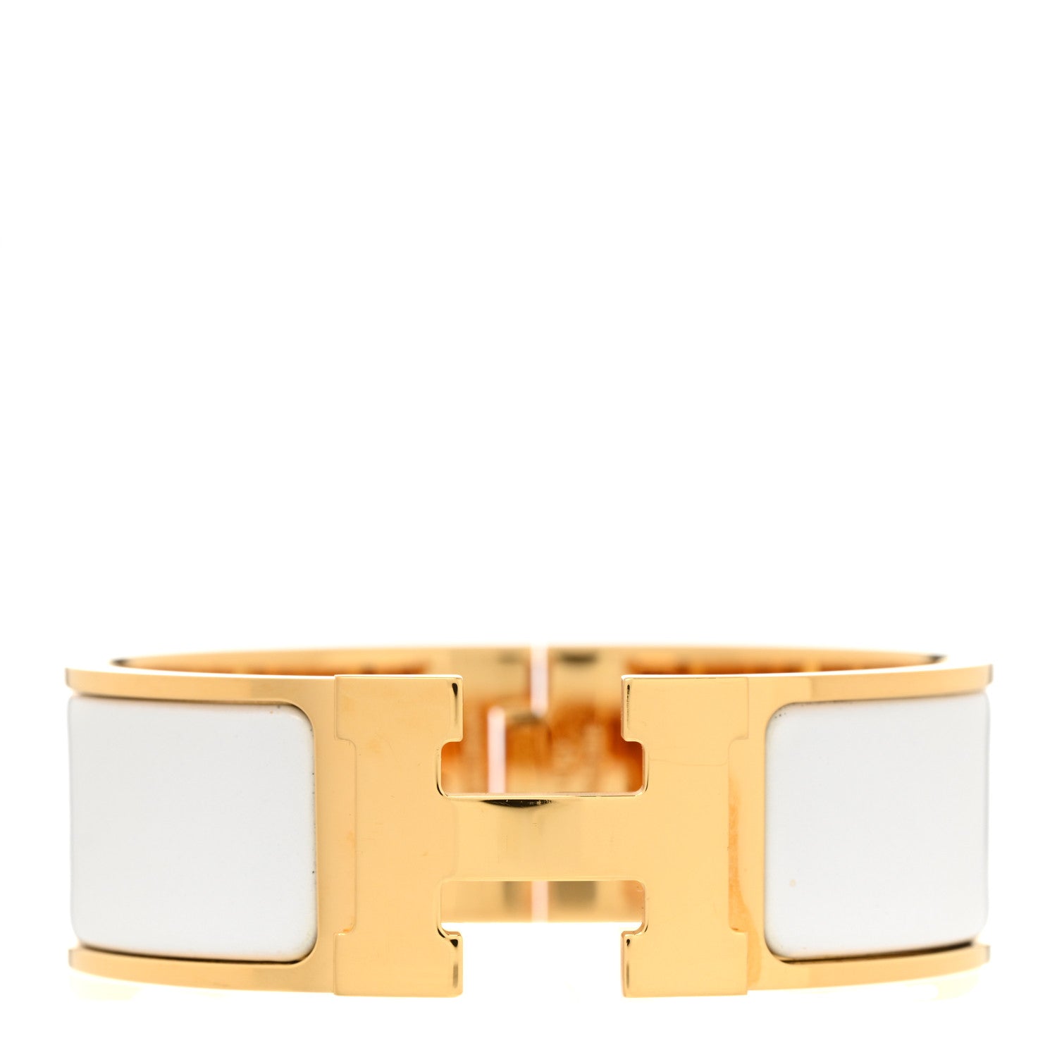 HERMES Enamel Wide Clic Clac H Bracelet in size PM in the color White by FASHIONPHILE