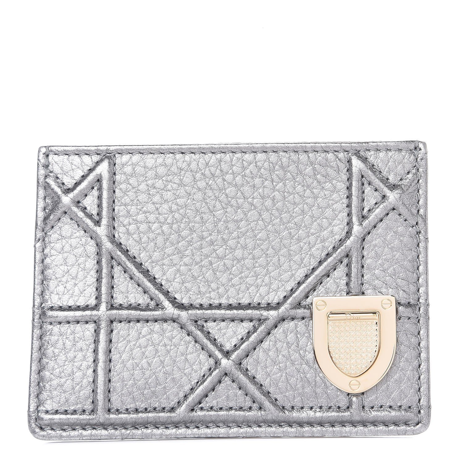 Christian Dior Metallic Grained Calfskin Cannage Diorama Card Holder Steel 1 of 8