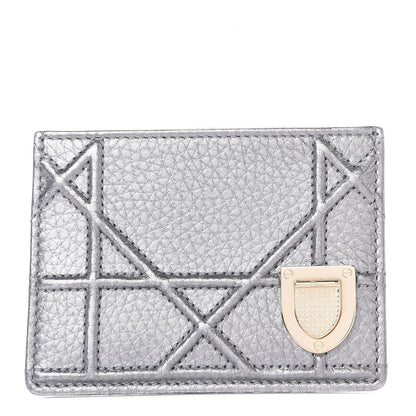 Christian Dior Metallic Grained Calfskin Cannage Diorama Card Holder Steel 1 of 8