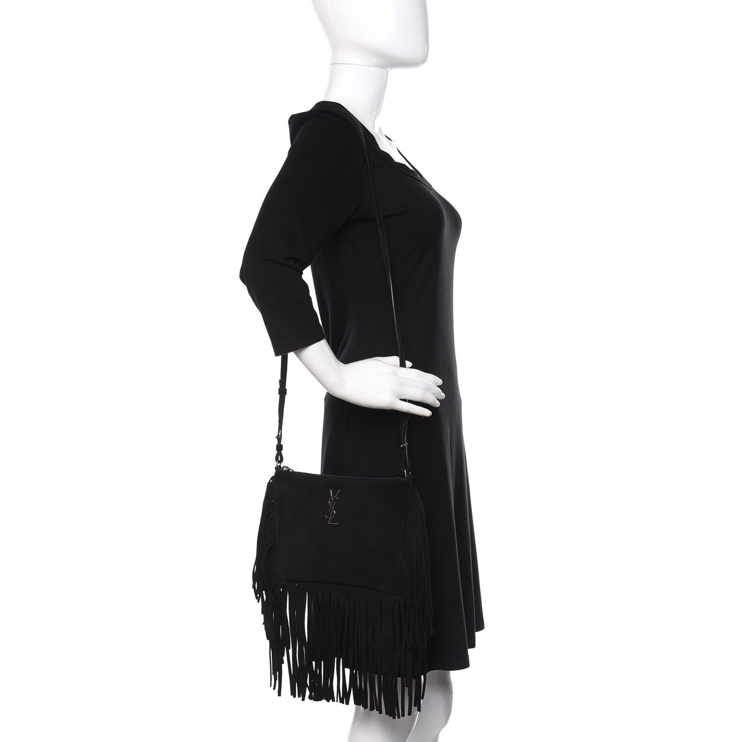 Suede Calfskin Small Fringe Crossbody Bag Black