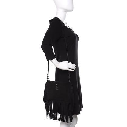 Saint Laurent Suede Calfskin Small Fringe Crossbody Bag Black 2 of 10