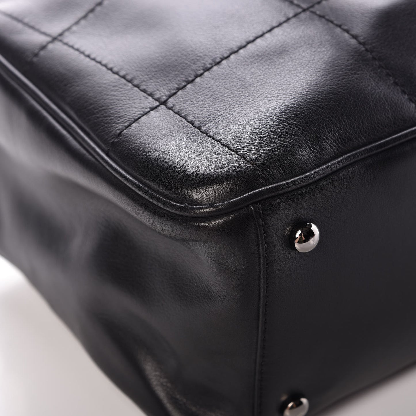 Lambskin Square Stitched Large Tote Black