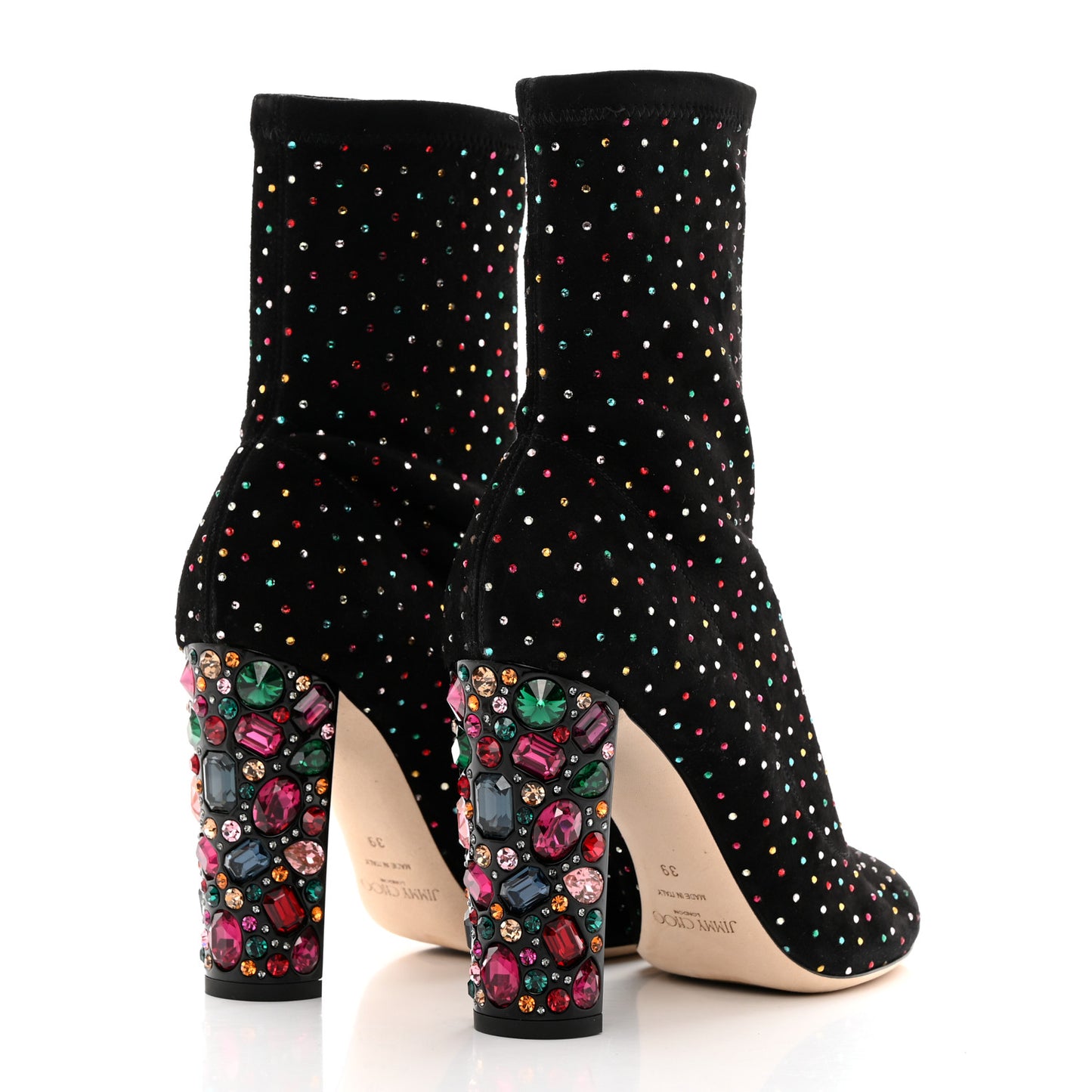 Suede Scattered Crystal Embellished Maine 100 Booties 39 Black Multicolor