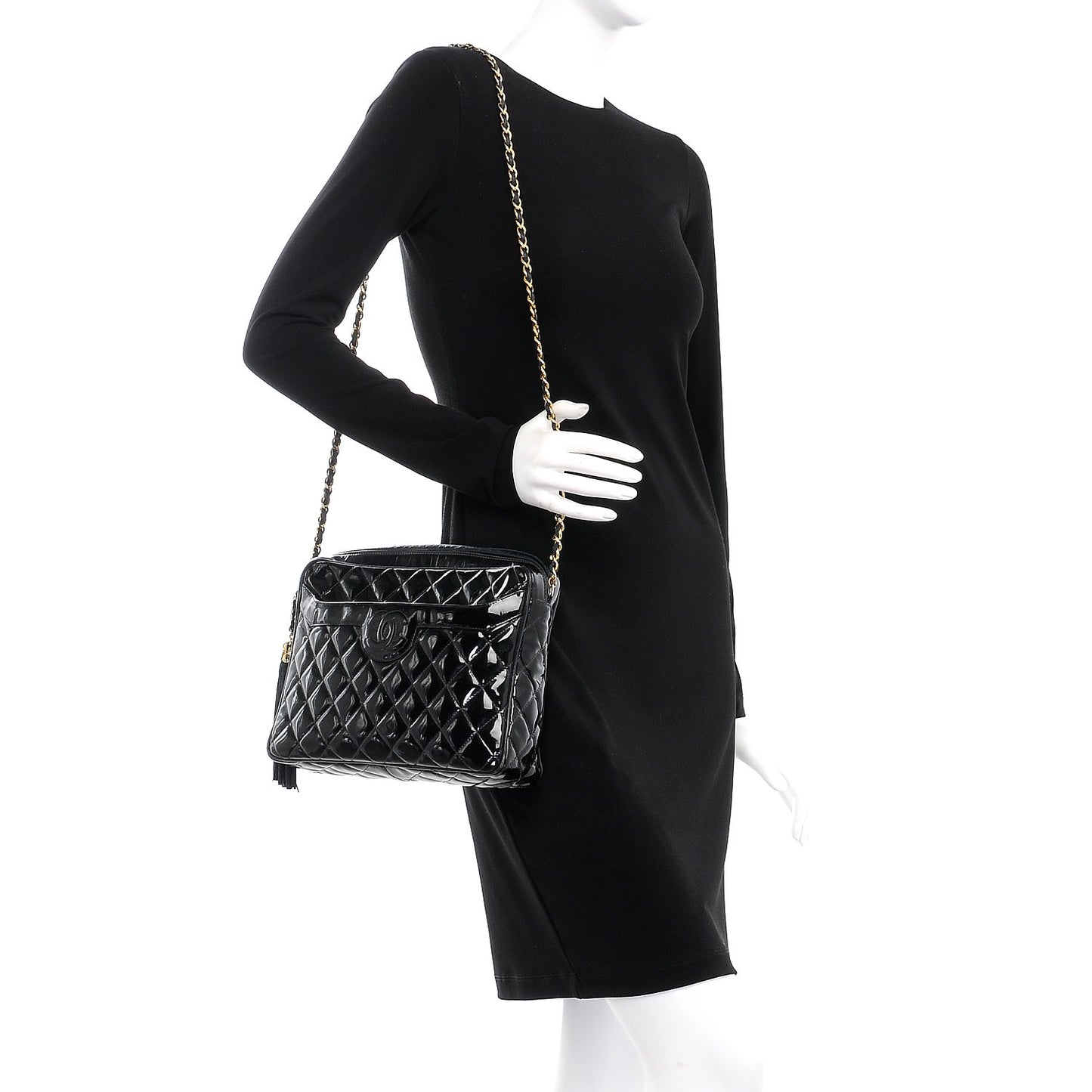Patent Quilted Tassel Camera Case Black