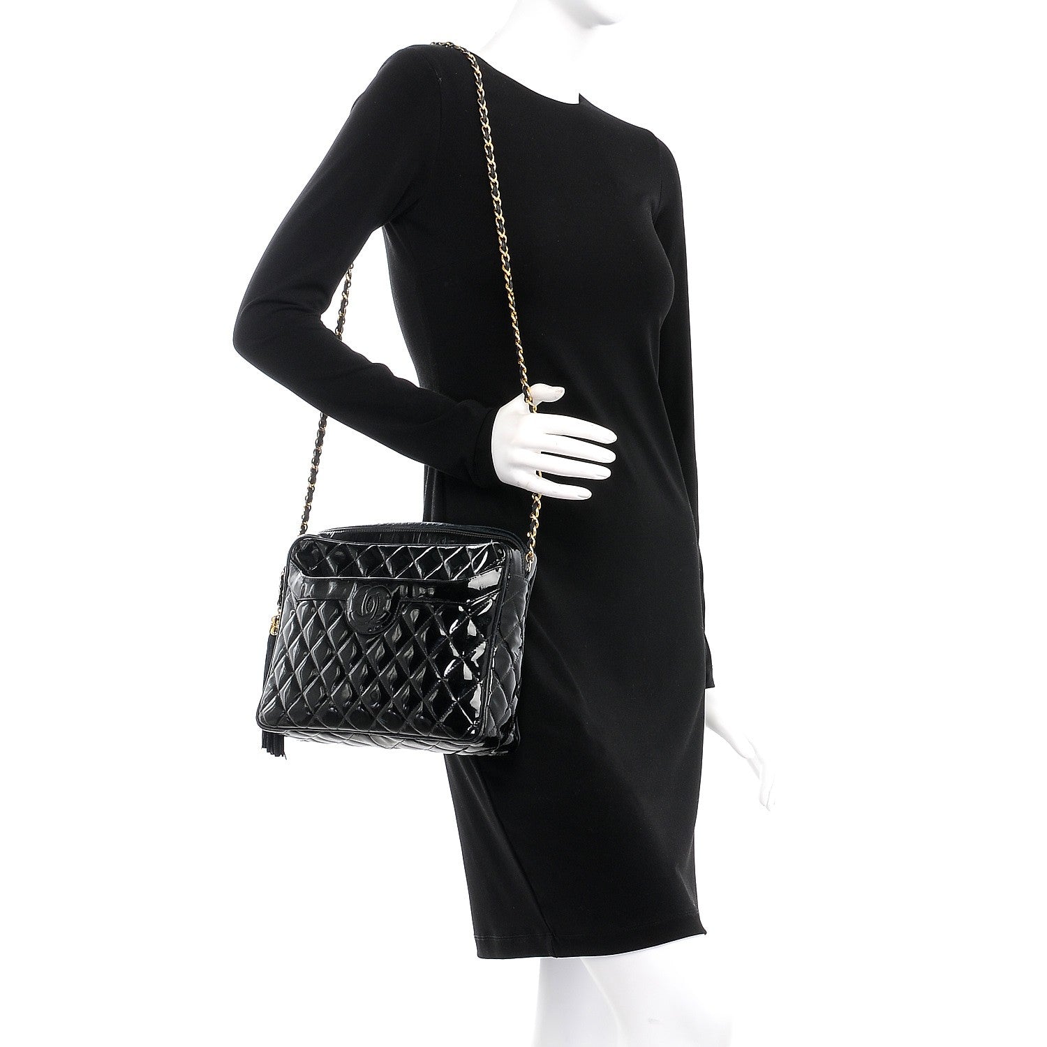 Chanel Patent Quilted Tassel Camera Case Black 2 of 16
