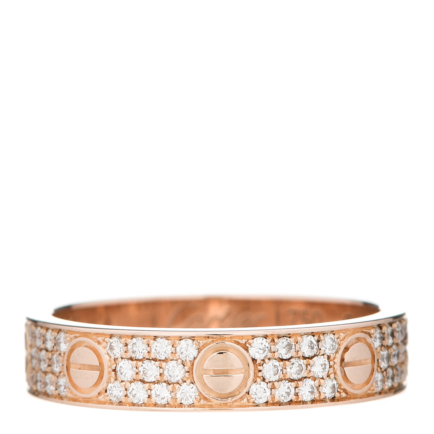18K Pink Gold Diamond 4mm LOVE Wedding Paved Band Ring 50 5.25