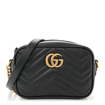 Gucci Calfskin Matelasse Mini GG Marmont Chain Shoulder Bag Black 1 of 12