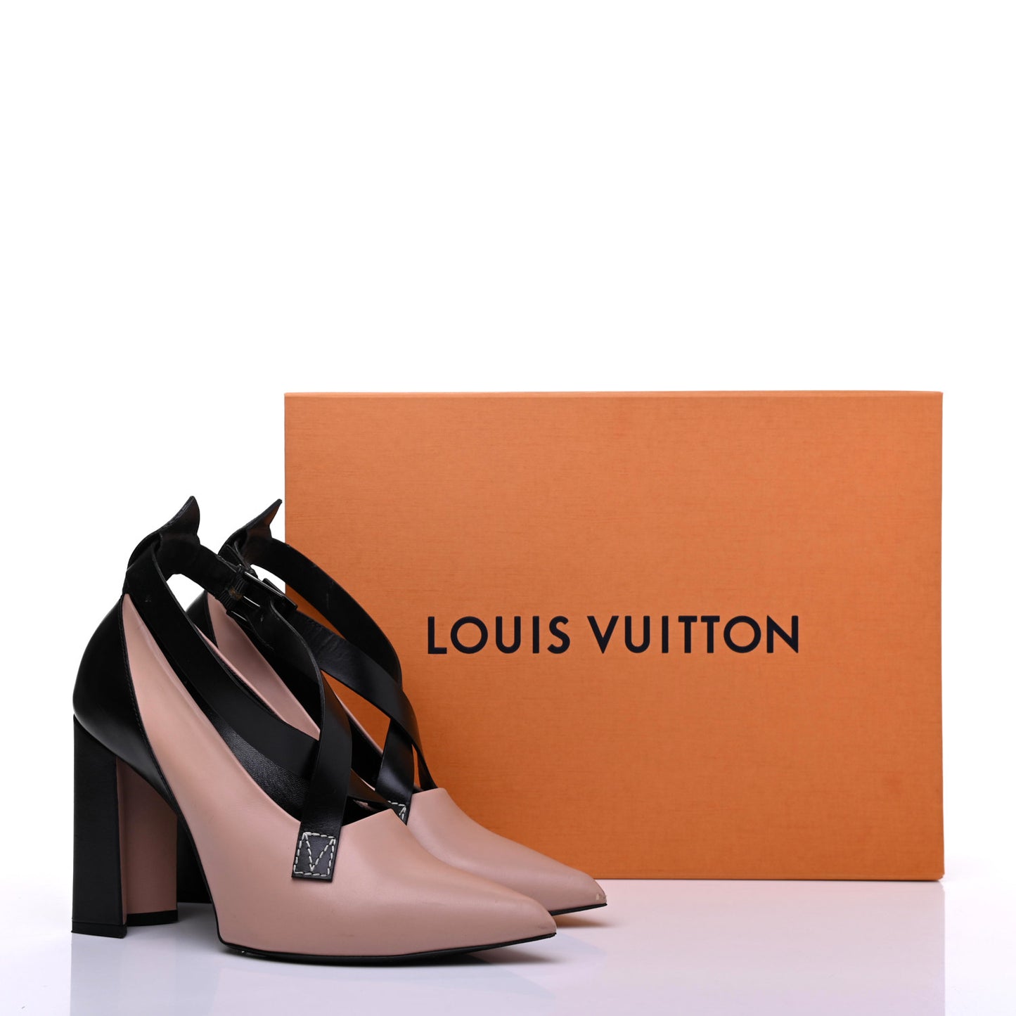 LOUIS VUITTON Calfskin Matchmake Cross Pumps 40 Beige Black