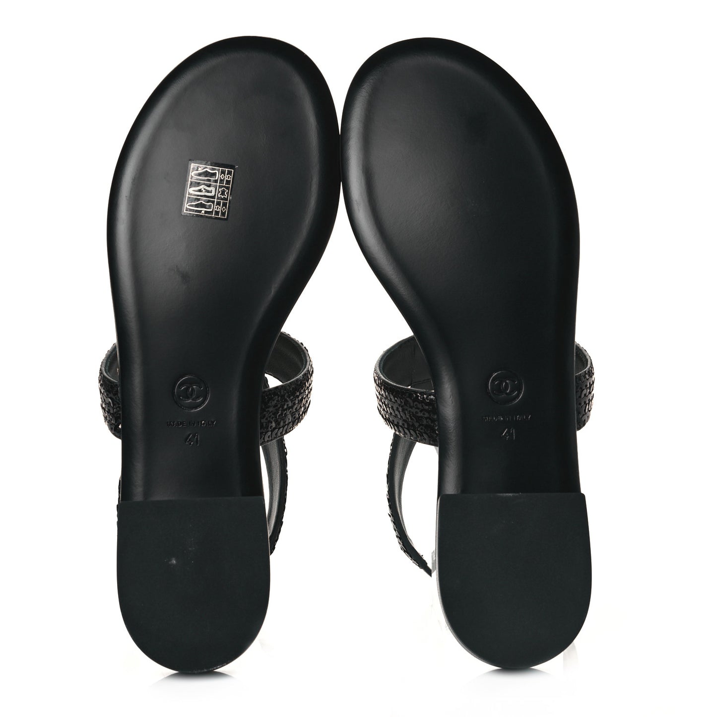 Lambskin Sequin Pearl CC Thong Sandals 41 Black
