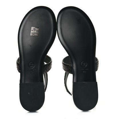 Chanel Lambskin Sequin Pearl CC Thong Sandals 41 Black 5 of 9