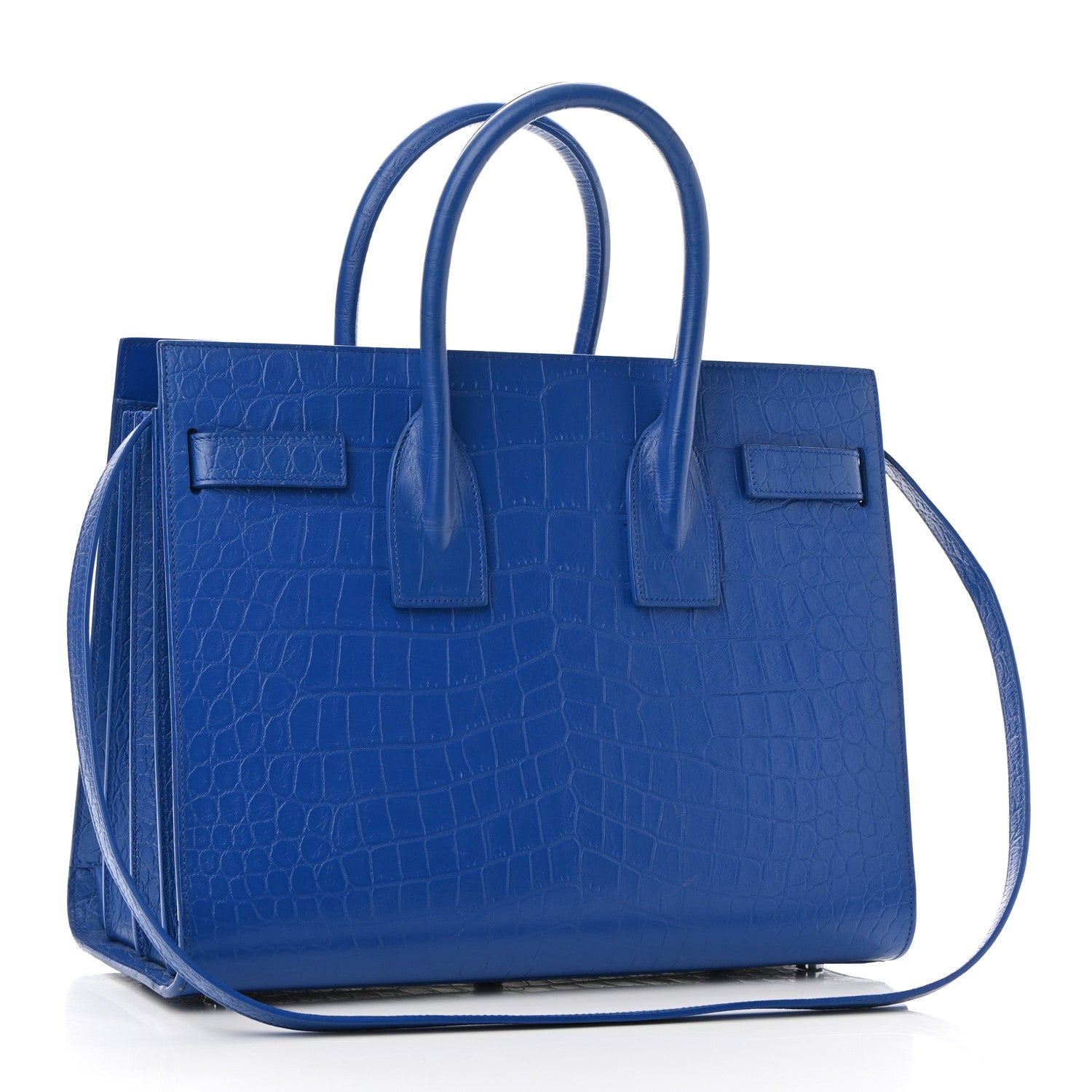 Saint Laurent Calfskin Crocodile Embossed Small Sac De Jour Royal Blue 3 of 12