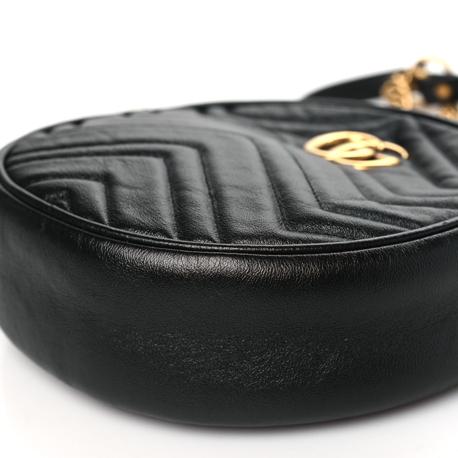 Gucci Azalea Calfskin Matelasse Heart Mini GG Marmont Round Shoulder Bag Black 10 of 10