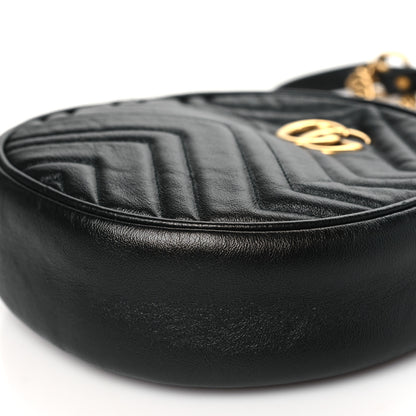 Gucci Azalea Calfskin Matelasse Heart Mini GG Marmont Round Shoulder Bag Black 10 of 10