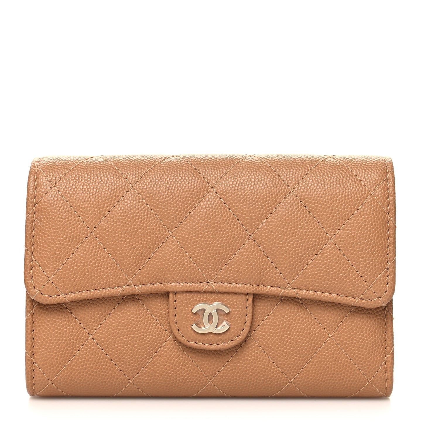 Caviar Quilted Medium Flap Wallet Beige