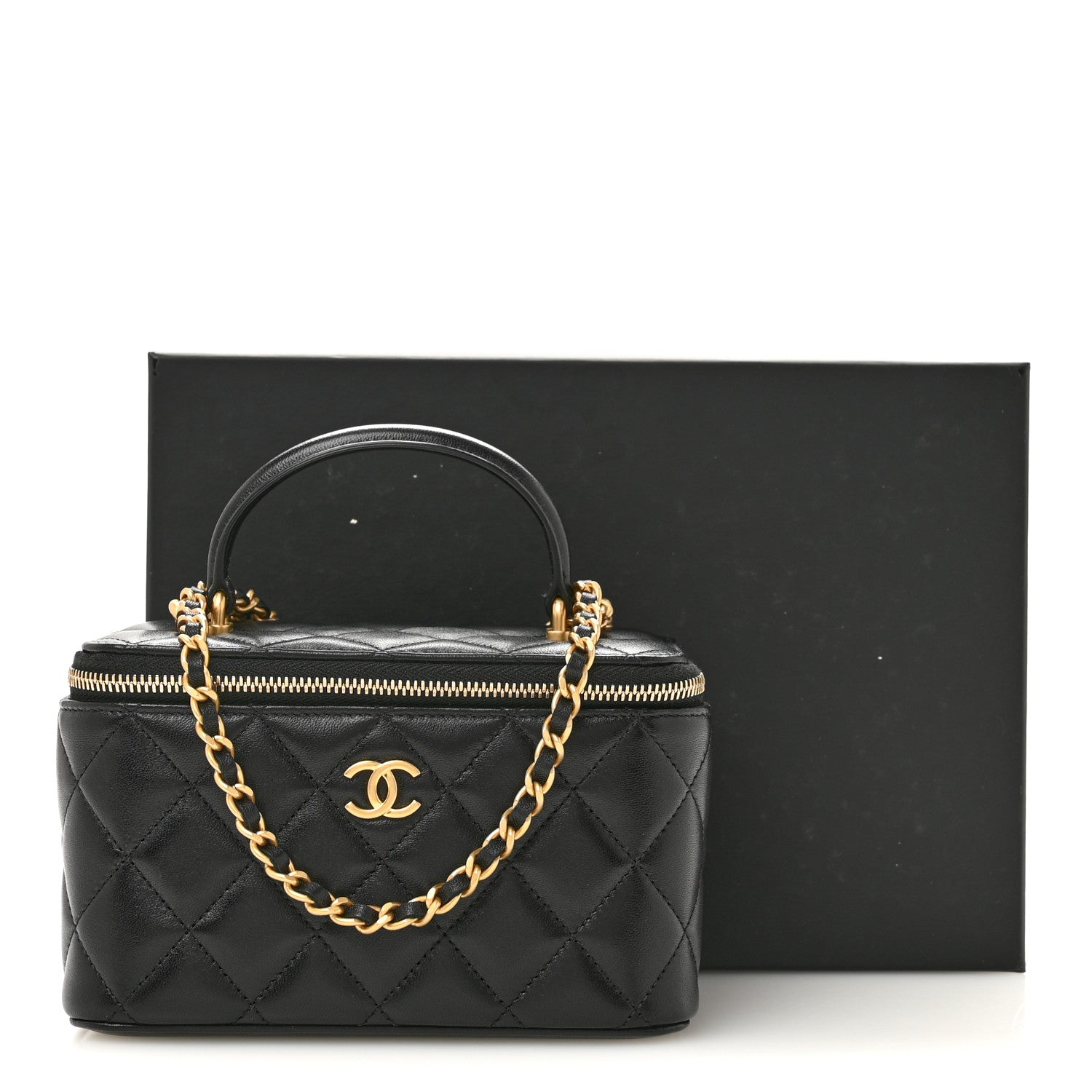 Chanel Lambskin Quilted Small Top Handle Vanity Case With Chain Black 11 of 11