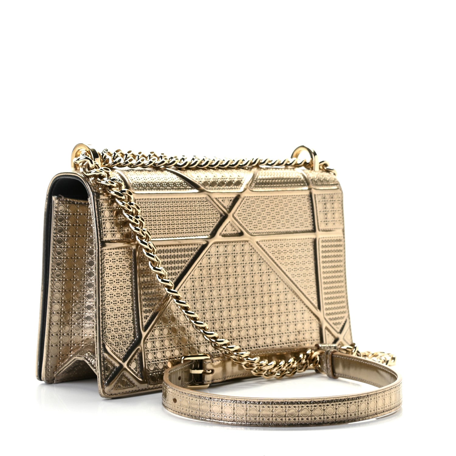 Christian Dior Metallic Patent Micro-Cannage Medium Diorama Flap Bag Gold 3 of 20