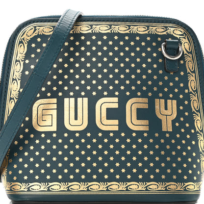 Gucci X SEGA Calfskin GUCCY Stars Mini Dome Shoulder Bag Dusty Turquoise Gold 8 of 10