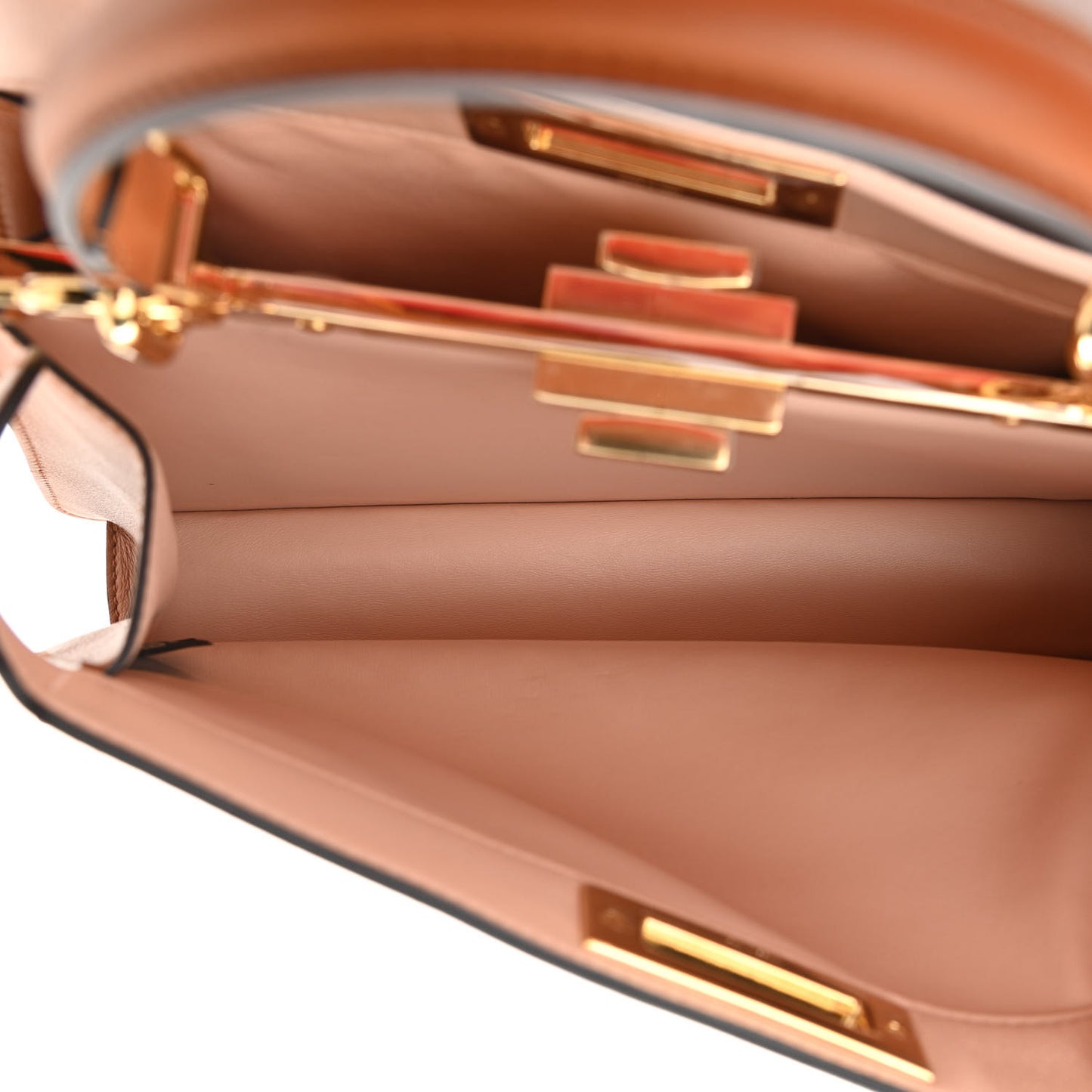 Vitello Seta Shiny Nappa Medium Peekaboo I SEE U Satchel Brandy Light Rose