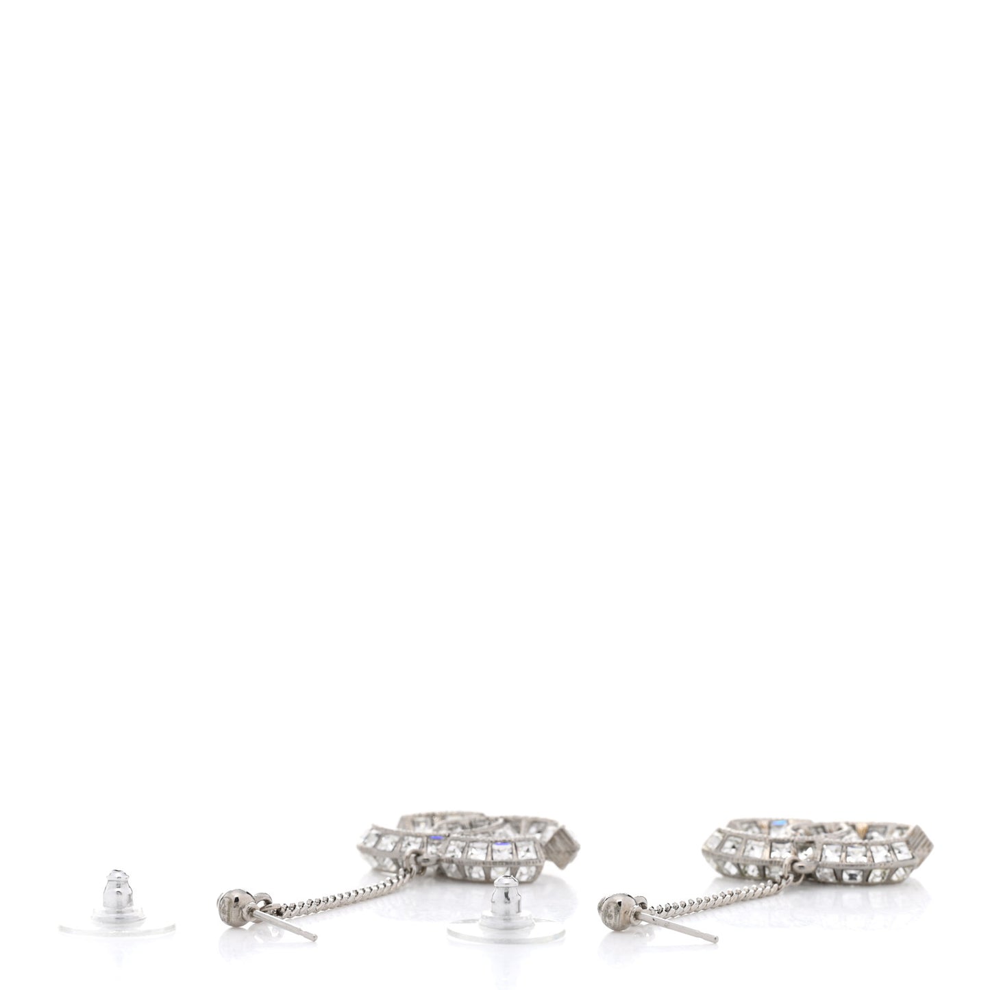 Baguette Crystal CC Drop Earrings Silver