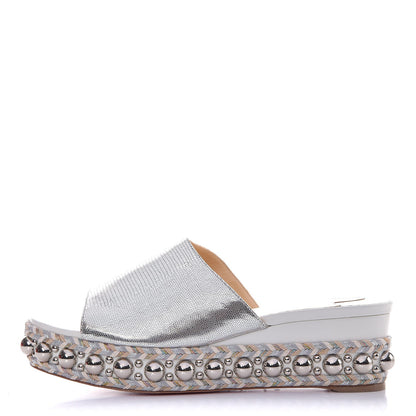 Christian Louboutin Metallic Laminato Embossed Lizard Janibasse Mules 40 White Silver 1 of 7