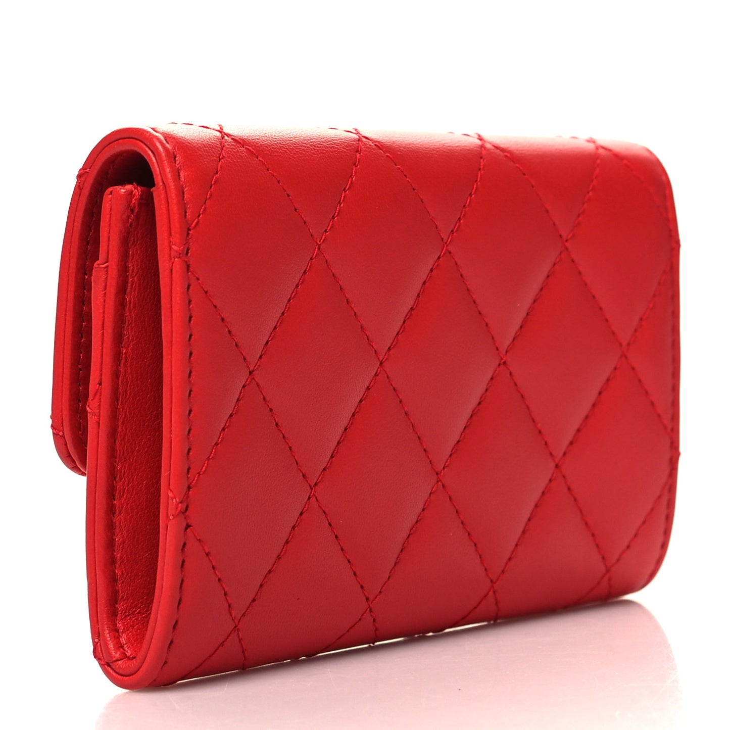Lambskin Quilted Flap Card Holder Red