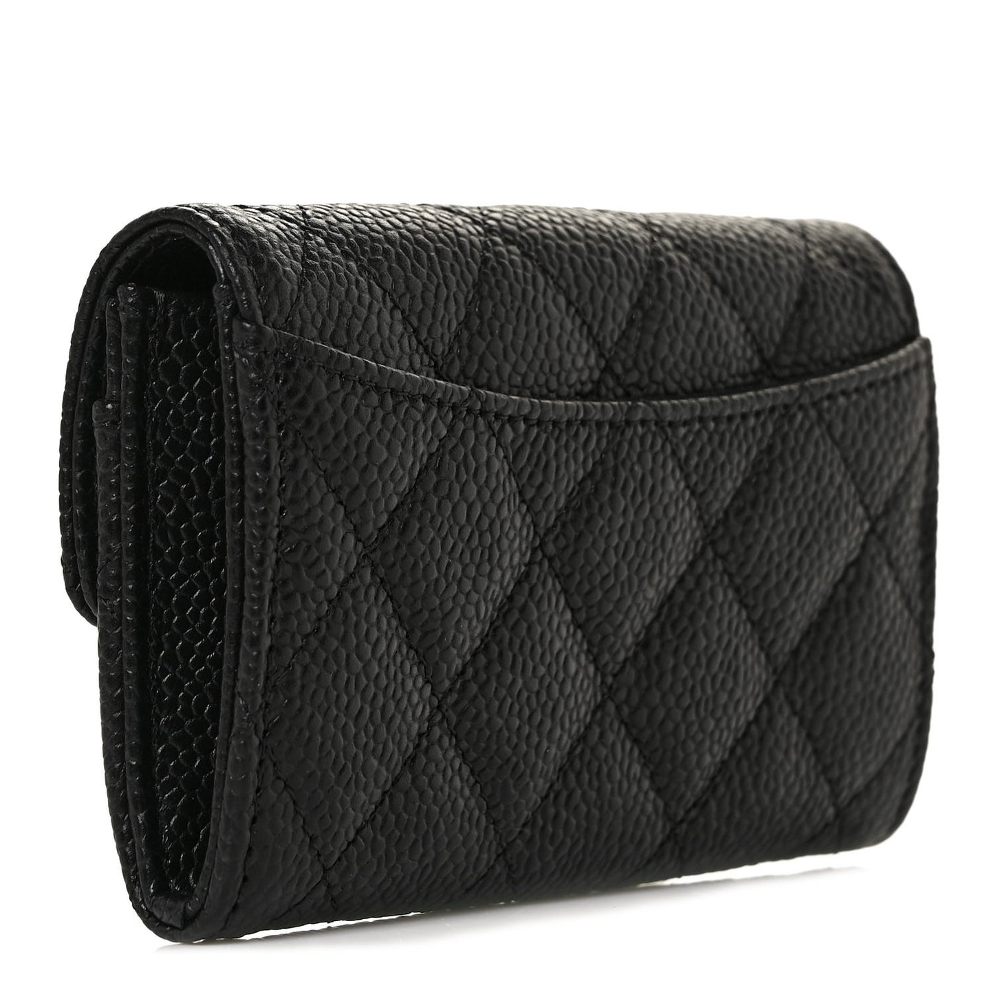 Caviar Quilted Flap Card Holder Wallet Black