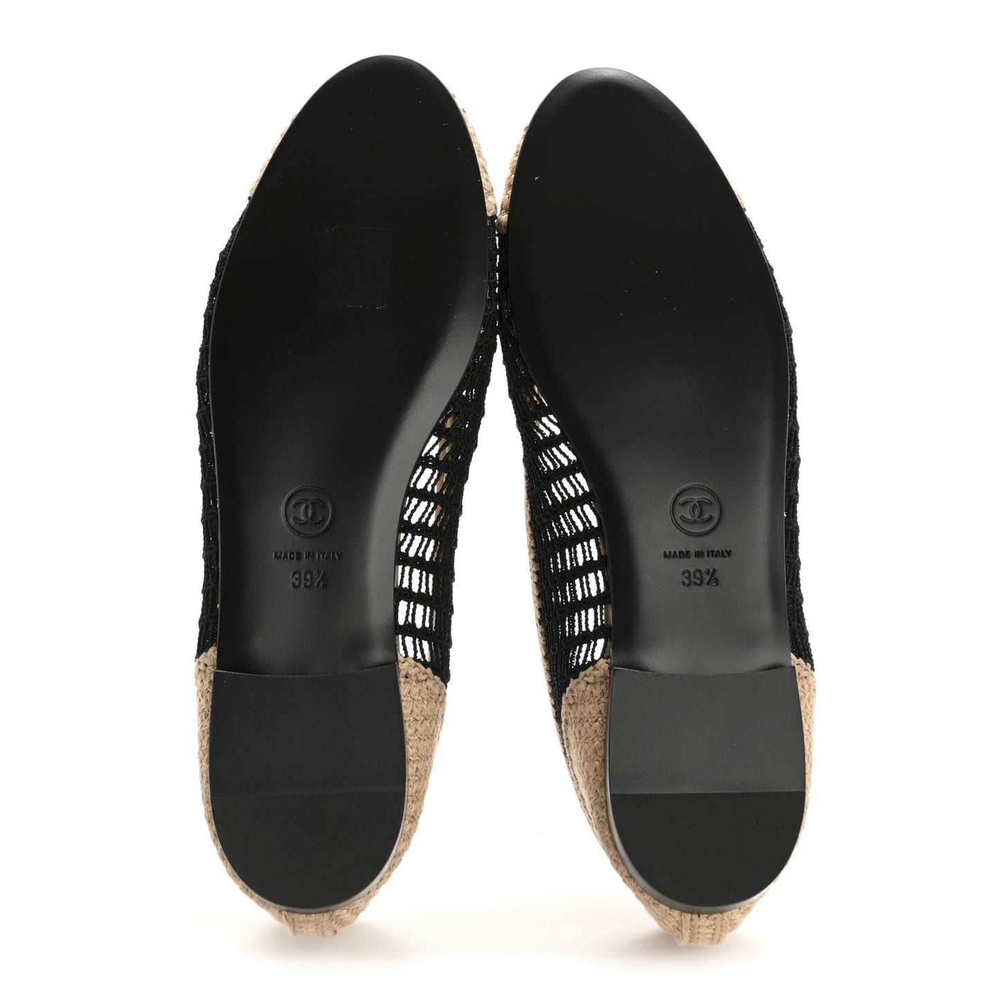 Raffia Cap Toe Ballerina Flats 39.5 Black Beige